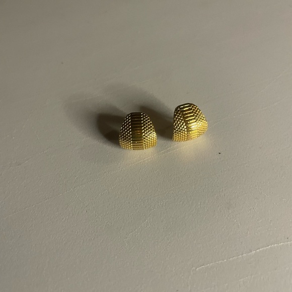 Huggie style Gold Textured Earrings - Picture 2 of 4